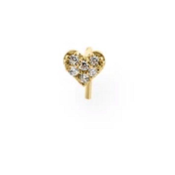 Stamped 14K Solid Yellow Gold Heart CZ diamond Bling L-Hook Nose Stud - Picture 3 of 6